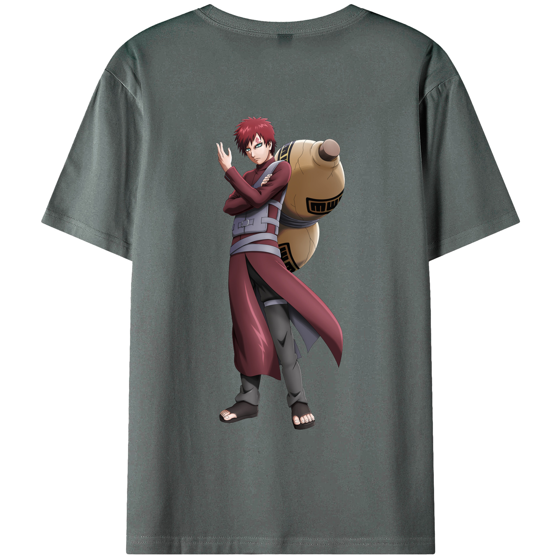 （画像用） NARUTO -ナルト- ガアラ Gaara 綿100％ メンズ半袖Tシャツ（バックプリント） 通気性